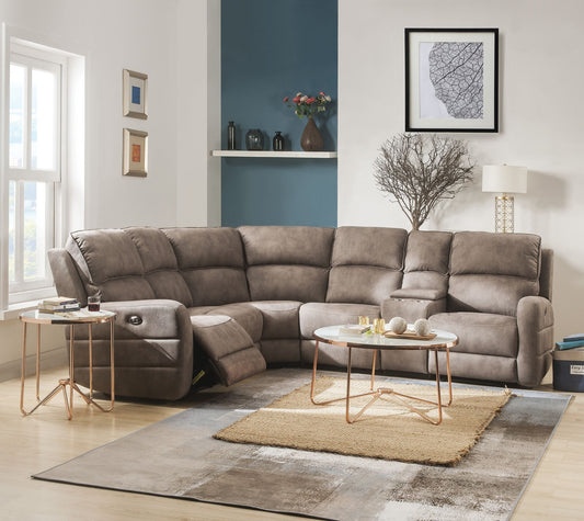 Olwen Mocha Nubuck Power Recliner Sectional Sofa w/USB Port-Mocha