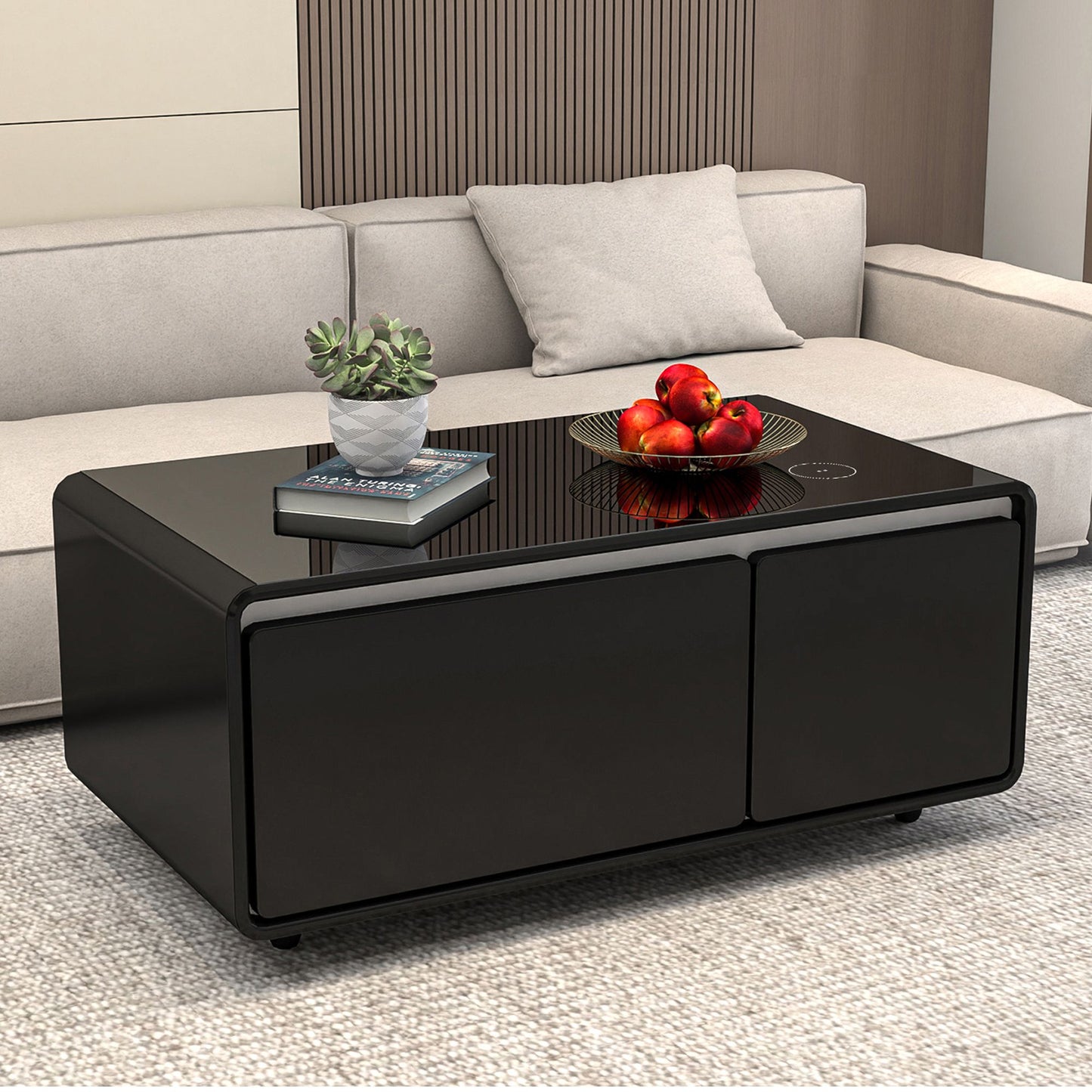 Modern Smart Mini Coffee Table with Built in Fridge-Black or White