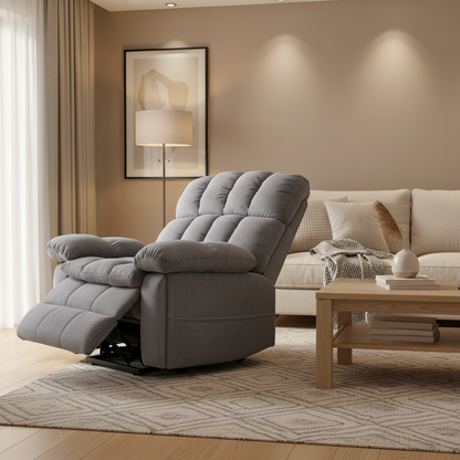 Oversized Power Electric Lift Recliner Chair, Dual Motor w/Heat and Massage, Infinite Position Adjustment, Chenille Fabric, w/Side Pockets, 2 Cup Holders-Light Gray