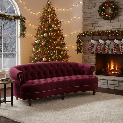 La Rosa Victorian Chesterfield Velvet Tufted Sofa, Loveseat or Accent Chair-Burgundy or Navy Blue