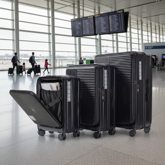 3 Pcs Luggage Set, w/All Front Opening, TSA Approved Lock, Hardshell Suitcase-20" 24" 28" Black
