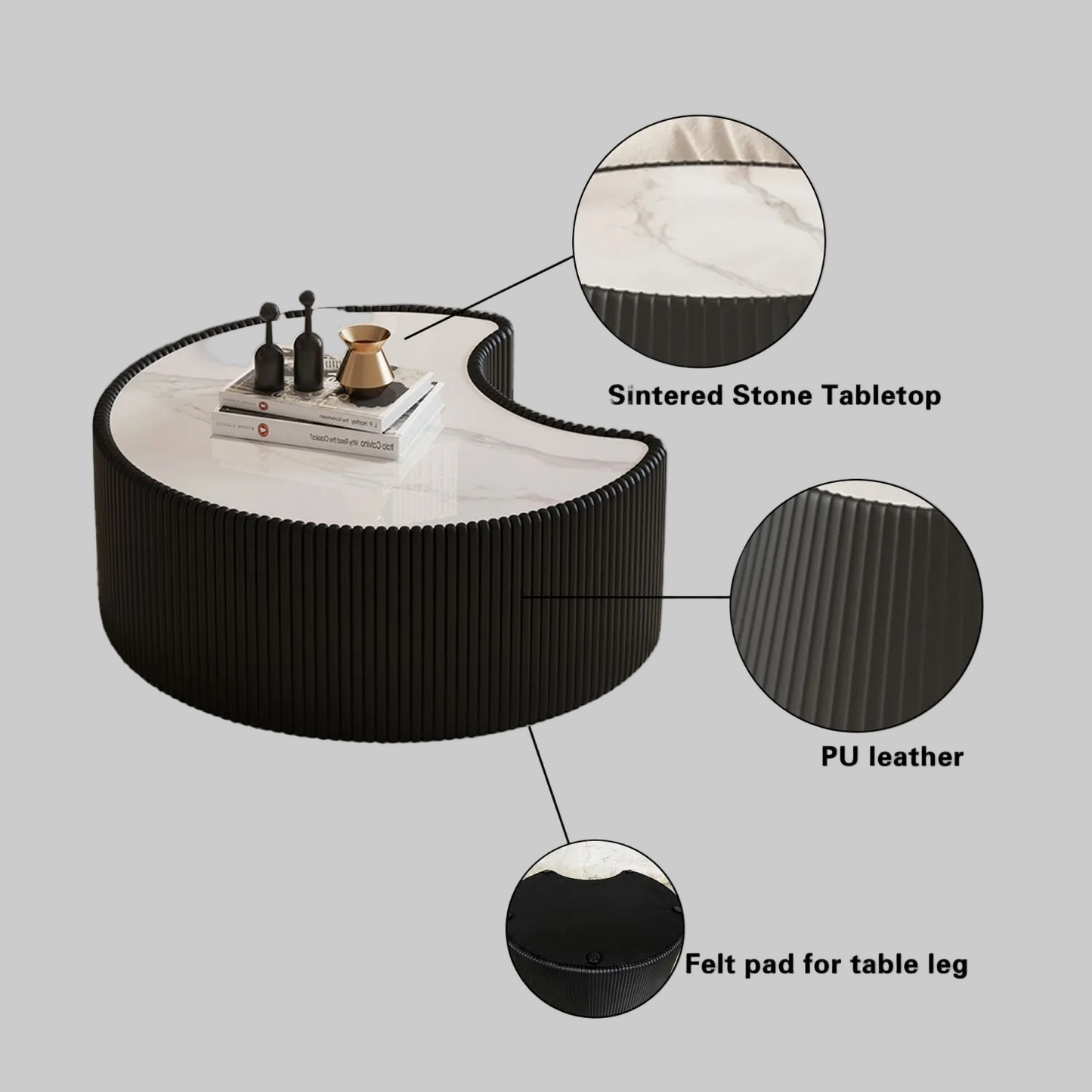 Top Stylish Irregular Shape Light Sintered Stone Coffee Table-Black