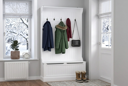3 in 1 Entryway Hall Tree Organizer Bench w/Standing Coat Rack, Shoe Storage Bench-White