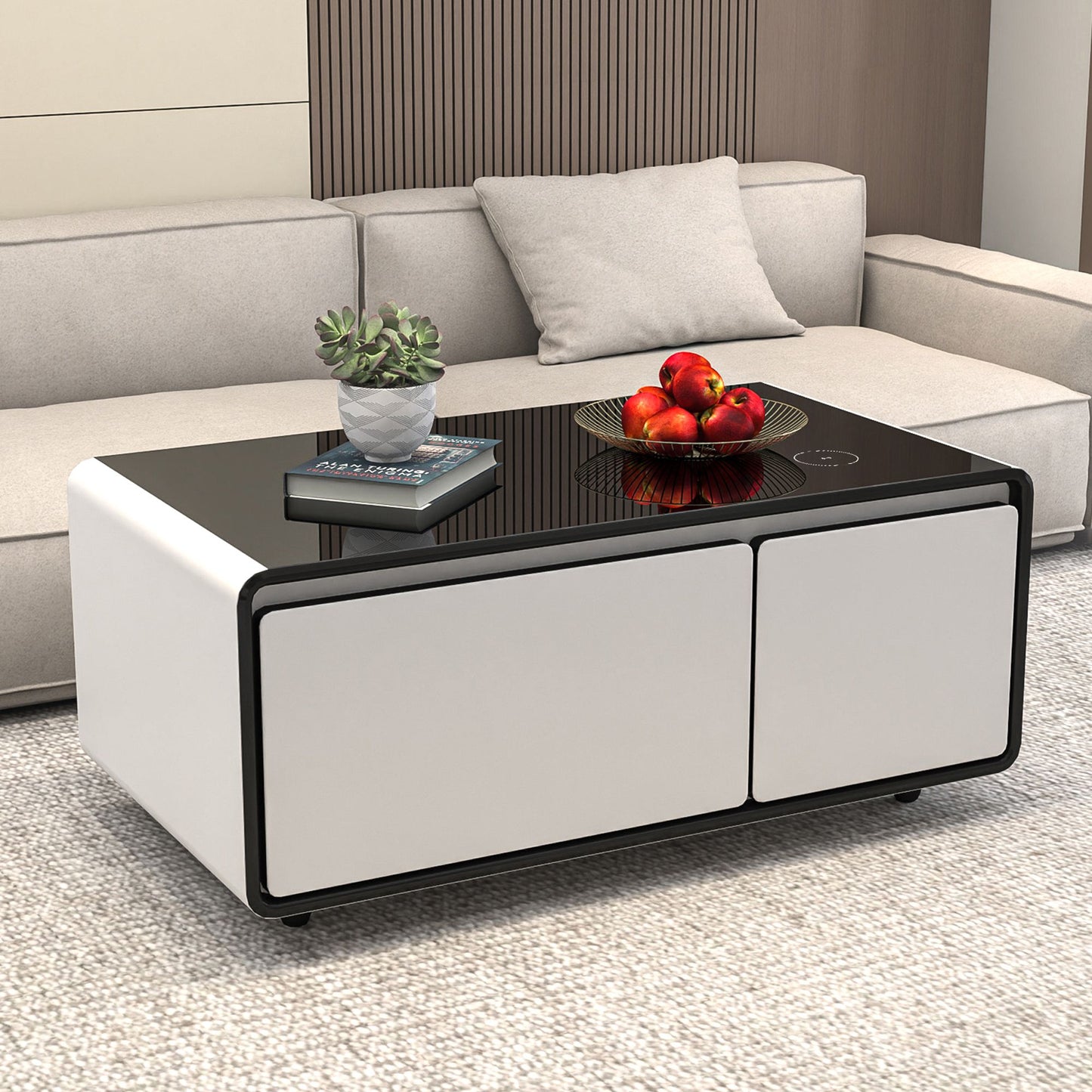 Modern Smart Mini Coffee Table with Built in Fridge-Black or White