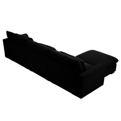 L-Shaped Corduroy Sectional Sofa Couch w/Storage Footstool and 3 Pillow-Black or Beige