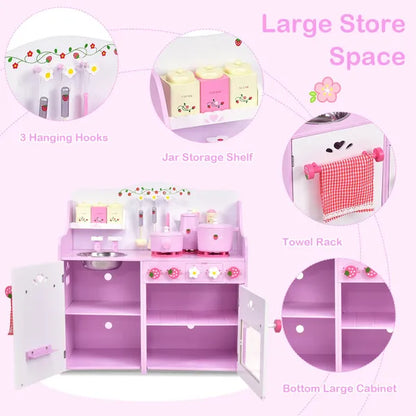 Kids Strawberry Armrest Sofa Chair or Wooden Kitchen Toy Strawberry Pretend Cooking Playset-Pink