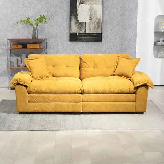 Chenille Loveseat, Deep Seating w/2 Throw Pillows & Memory Foam-Yellow, White or Black