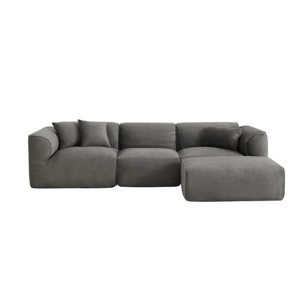 Modern U-Style Luxury Velvet Sofa, 4-seater w/Pure Sponge Seat Cushions w/Detachable Footstool, includes 3 throw pillows-Grayish Green or Gray