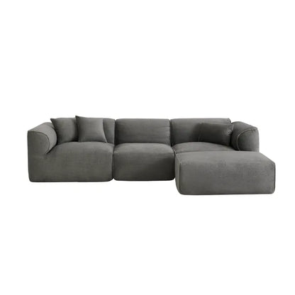 Modern U-Style Luxury Velvet Sofa, 4-seater w/Pure Sponge Seat Cushions w/Detachable Footstool, includes 3 throw pillows-Grayish Green or Gray