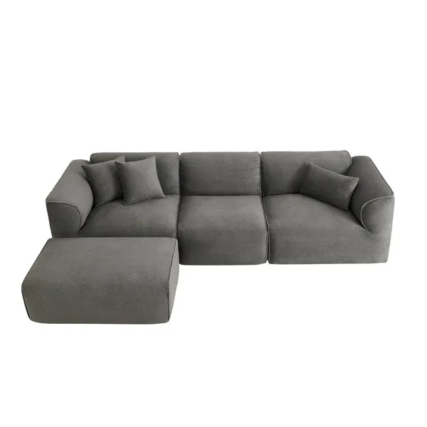 Modern U-Style Luxury Velvet Sofa, 4-seater w/Pure Sponge Seat Cushions w/Detachable Footstool, includes 3 throw pillows-Grayish Green or Gray