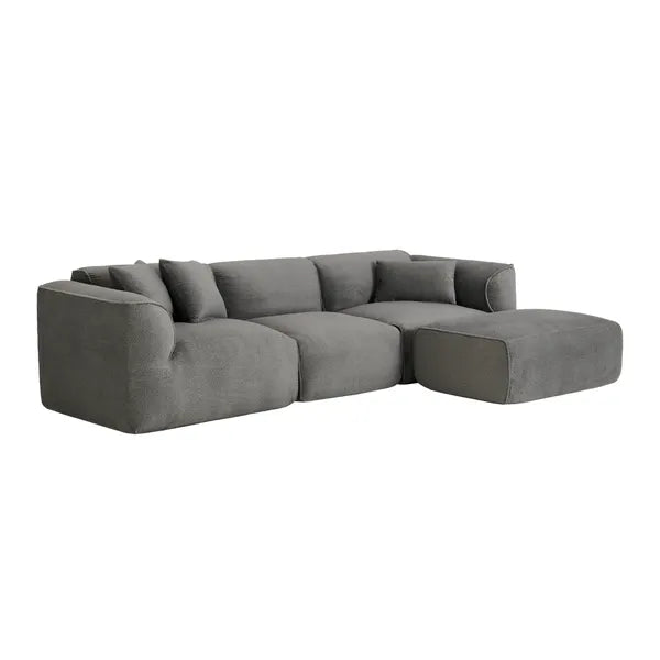 Modern U-Style Luxury Velvet Sofa, 4-seater w/Pure Sponge Seat Cushions w/Detachable Footstool, includes 3 throw pillows-Grayish Green or Gray