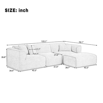 Modern U-Style Luxury Velvet Sofa, 4-seater w/Pure Sponge Seat Cushions w/Detachable Footstool, includes 3 throw pillows-Grayish Green or Gray